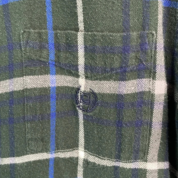 CHAPS Mens Plaid Flannel Button Down Shirt Green Navy Long Sleeve Pocket Logo L - Picture 5 of 14